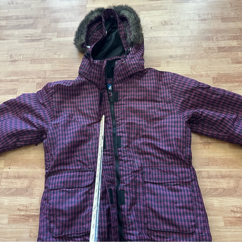 Ice Blue Purple Checkered Puffer Jacket with Hood